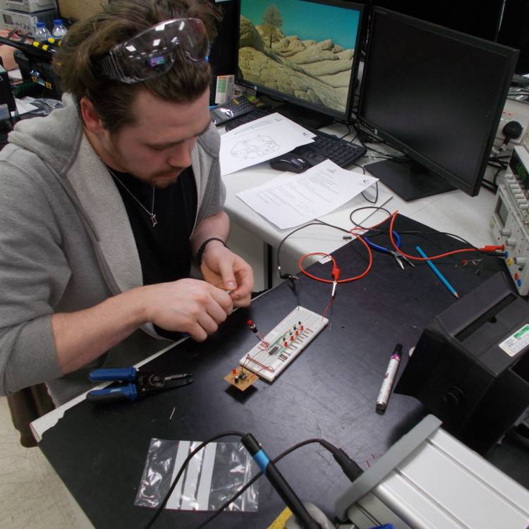 Adam Hopley at work as part of his Level 3 BTEC Extended Diploma in Electrical Engineering