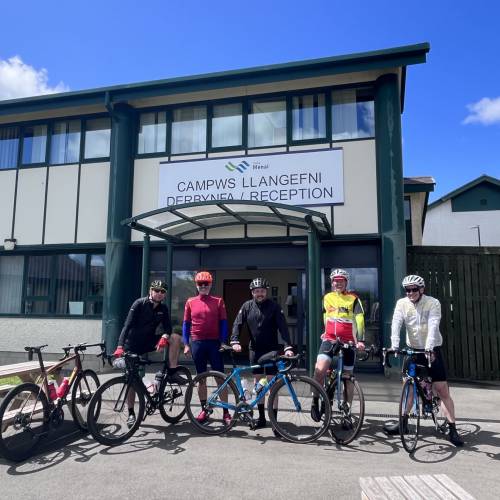 The cylists outside Llangefni campus