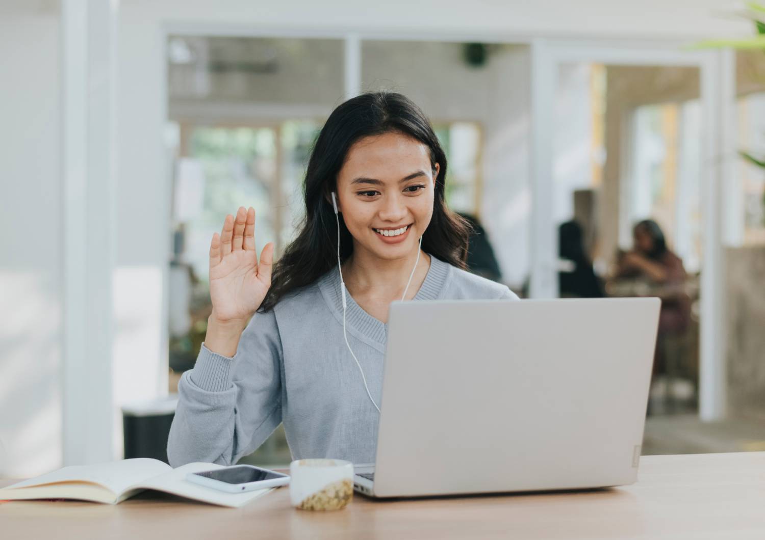 Young lady participating in online learning