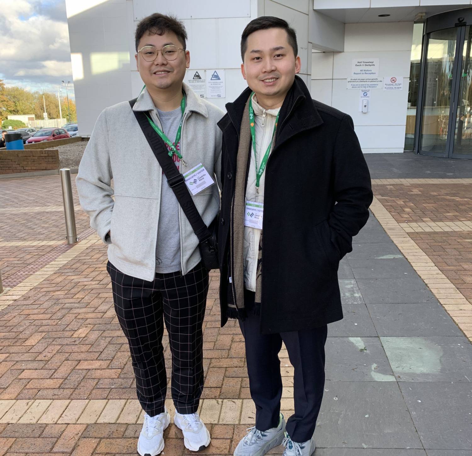 Jeff and Duy outside Coleg Llandrillo’s Rhos-on-Sea campus