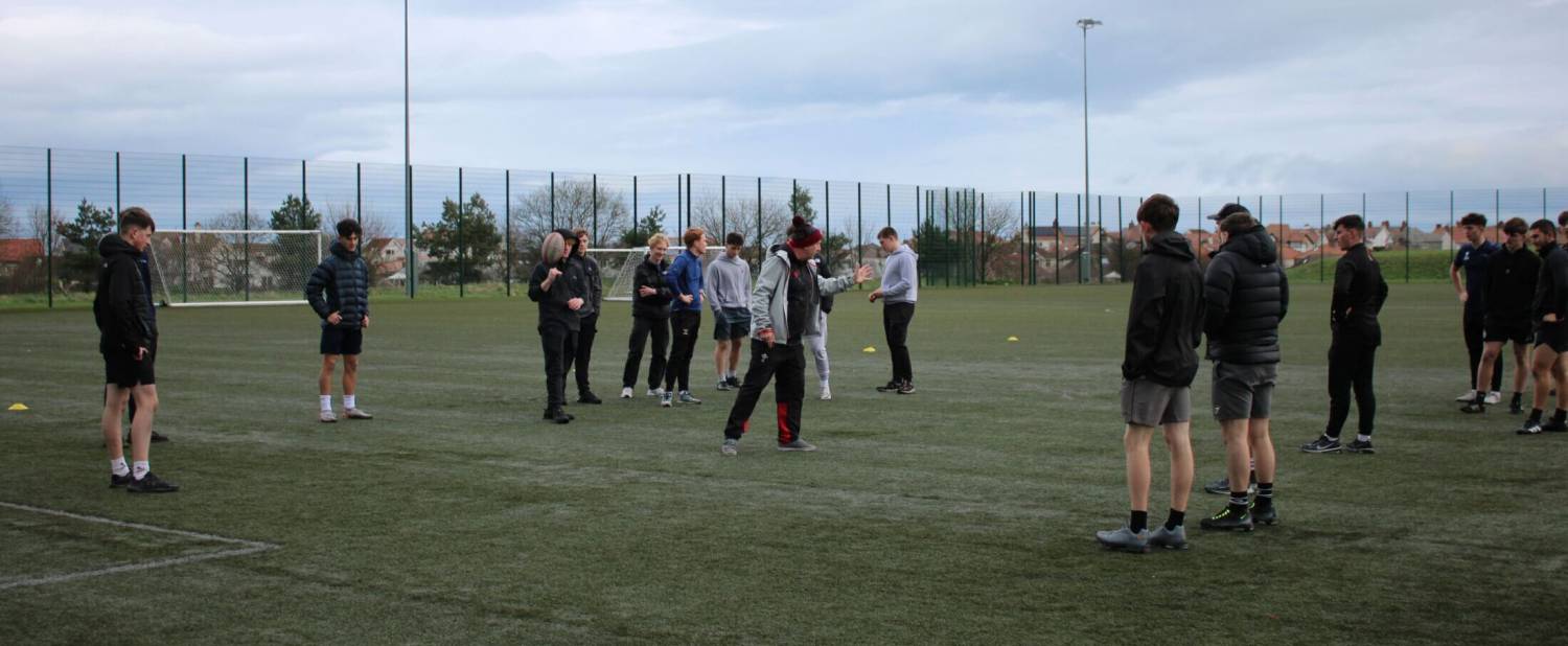 Students taking part in the Referee in Education course with Sean Brickell from the Welsh Rugby Union