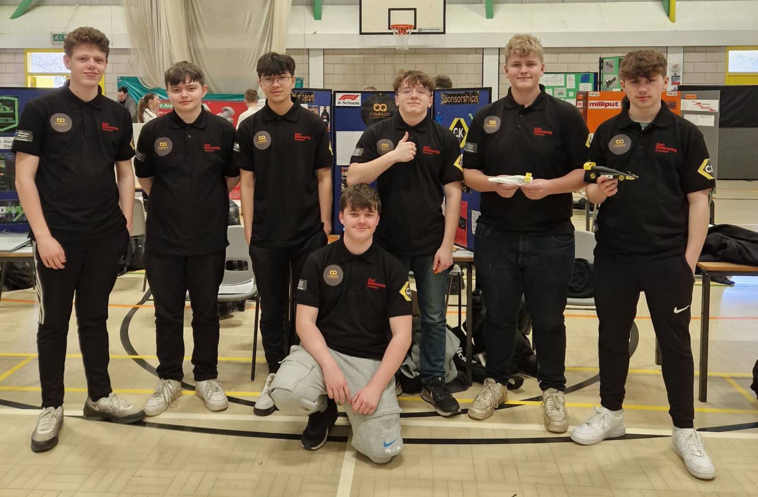 Team Come and Go, a team of Coleg Meirion-Dwyfor students who finished second in the F1 in Schools event at Denbigh Leisure Centre