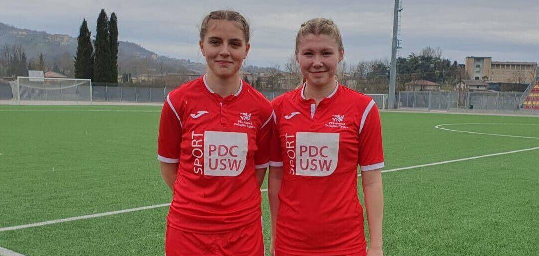 Phoebe Ellis and Menna Evans in Italy as part of the Colleges Wales Sport Under-19 girls’ squad