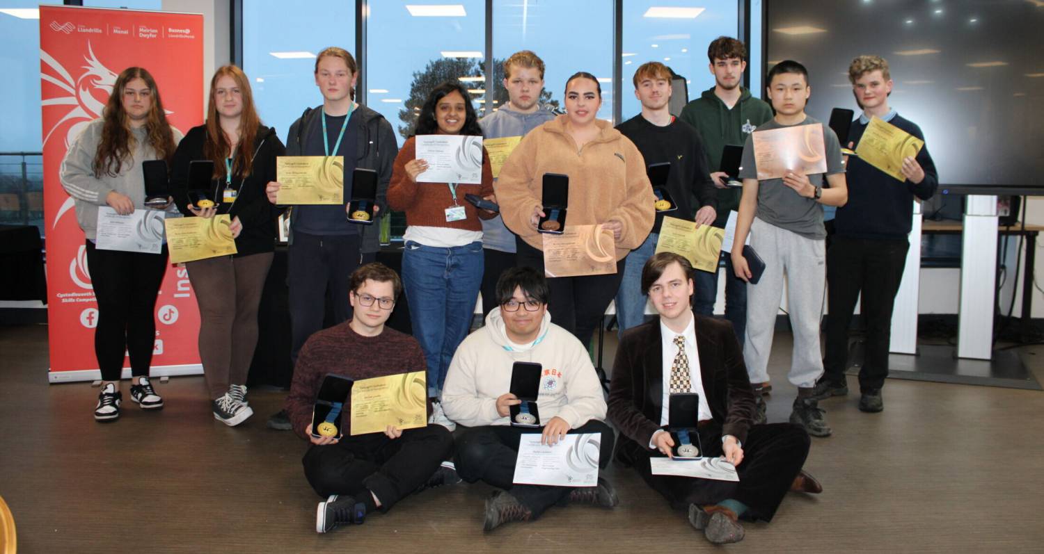 Skills Competition Wales medallists at the awards ceremony at Coleg Menai in Llangefni