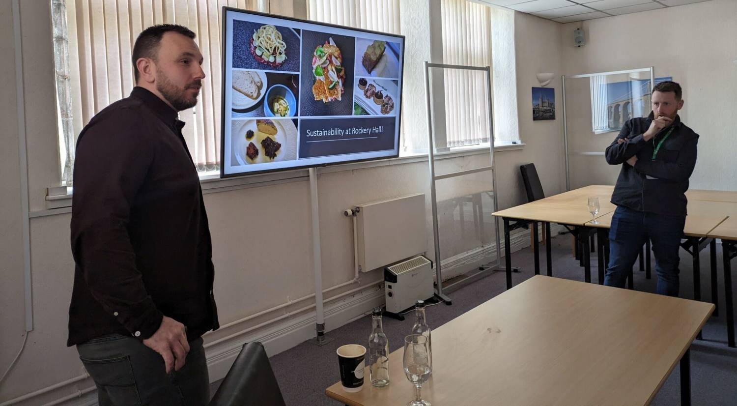 Dylan Owens and Dion Wyn Jones giving a talk to staff and students at Coleg Menai in Bangor