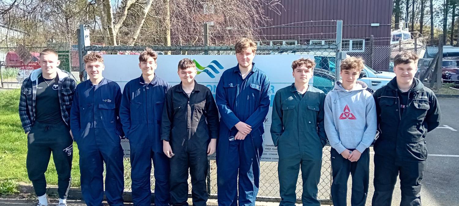 Coleg Meirion-Dwyfor students George Totty, Iago Tudor, Jac Fisher, Jac Roberts, Celt Thomas, Osian Evans, Morus Jones and Liam Ellis-Thomas